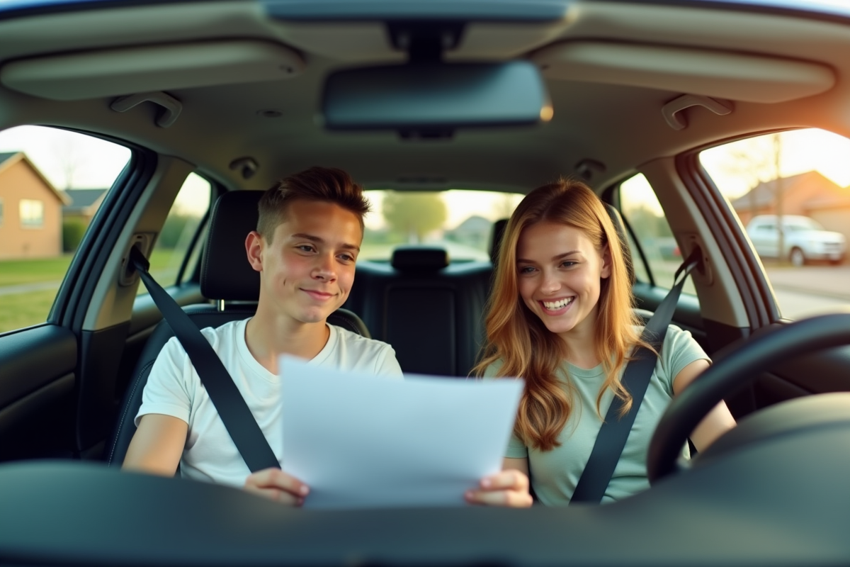Adolescent et adulte vérifiant des documents d