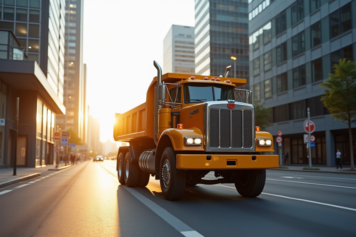 Camion de construction en parfait état dans une ville moderne