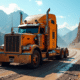 Camion robuste couvert de boue sur une route de montagne