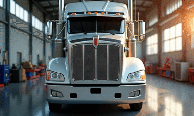 Camion semi-remorque en extérieur brillant sous la lumière naturelle