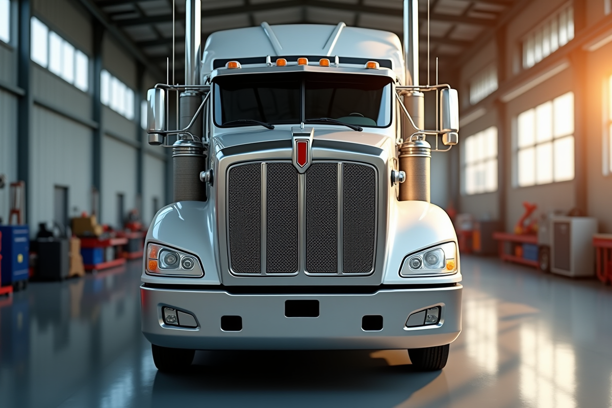 Camion semi-remorque en extérieur brillant sous la lumière naturelle