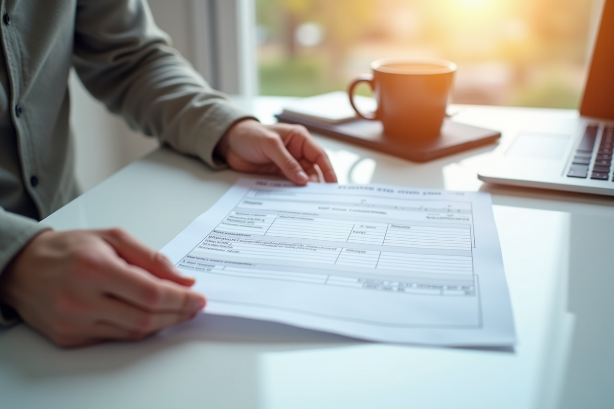 Main tenant une carte grise française moderne sur bureau lumineux
