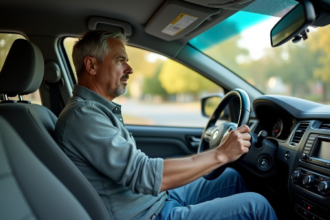Homme conducteur inquiet dans sa voiture en panne