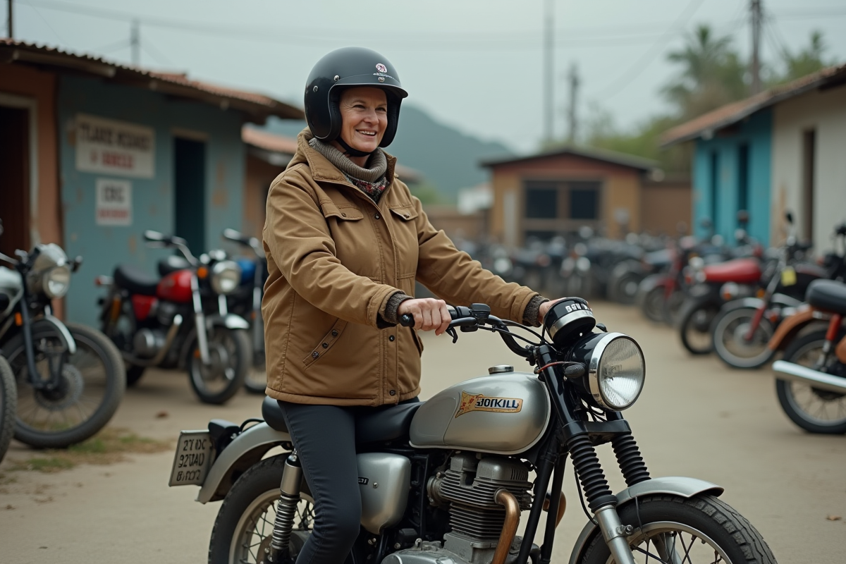 Femme avec casque près d