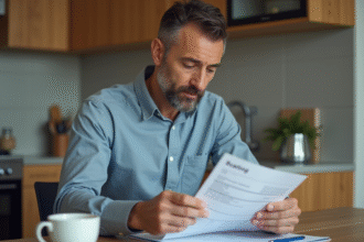 Homme d'âge moyen examinant documents de voiture