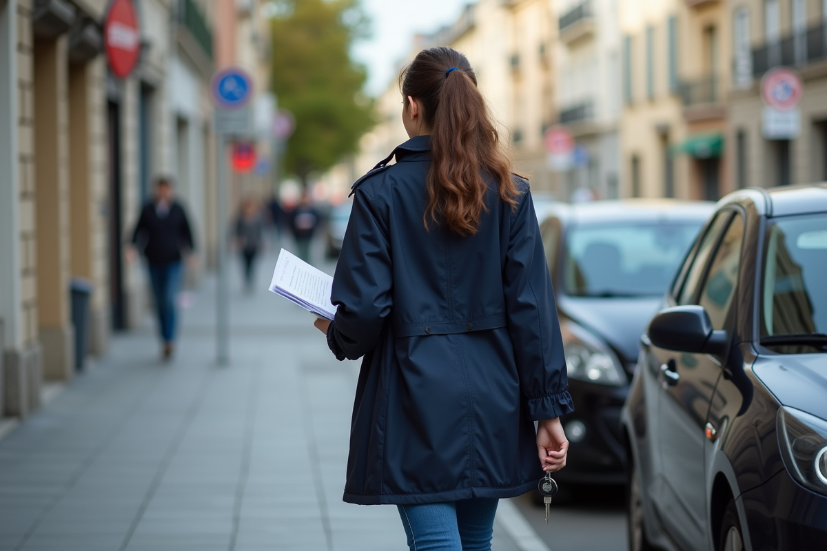 Jeune femme en jeans et coupe-vent près d