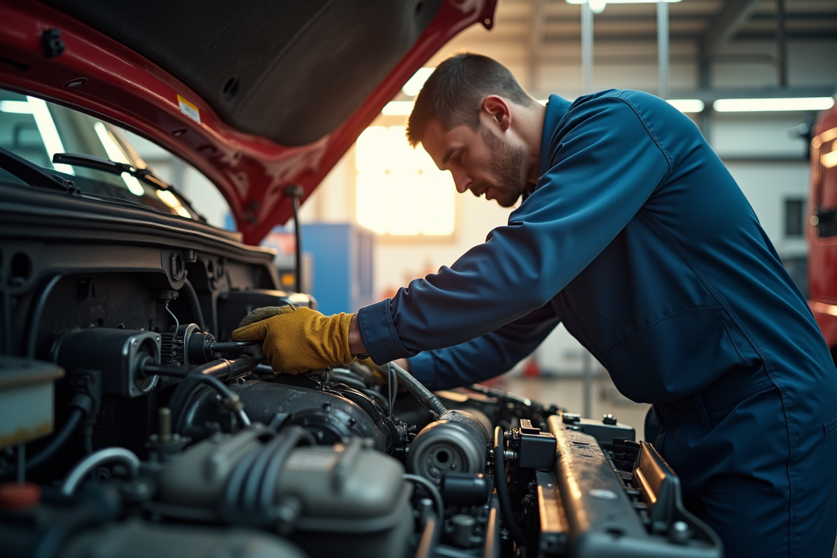 Mécanicien inspectant le moteur d