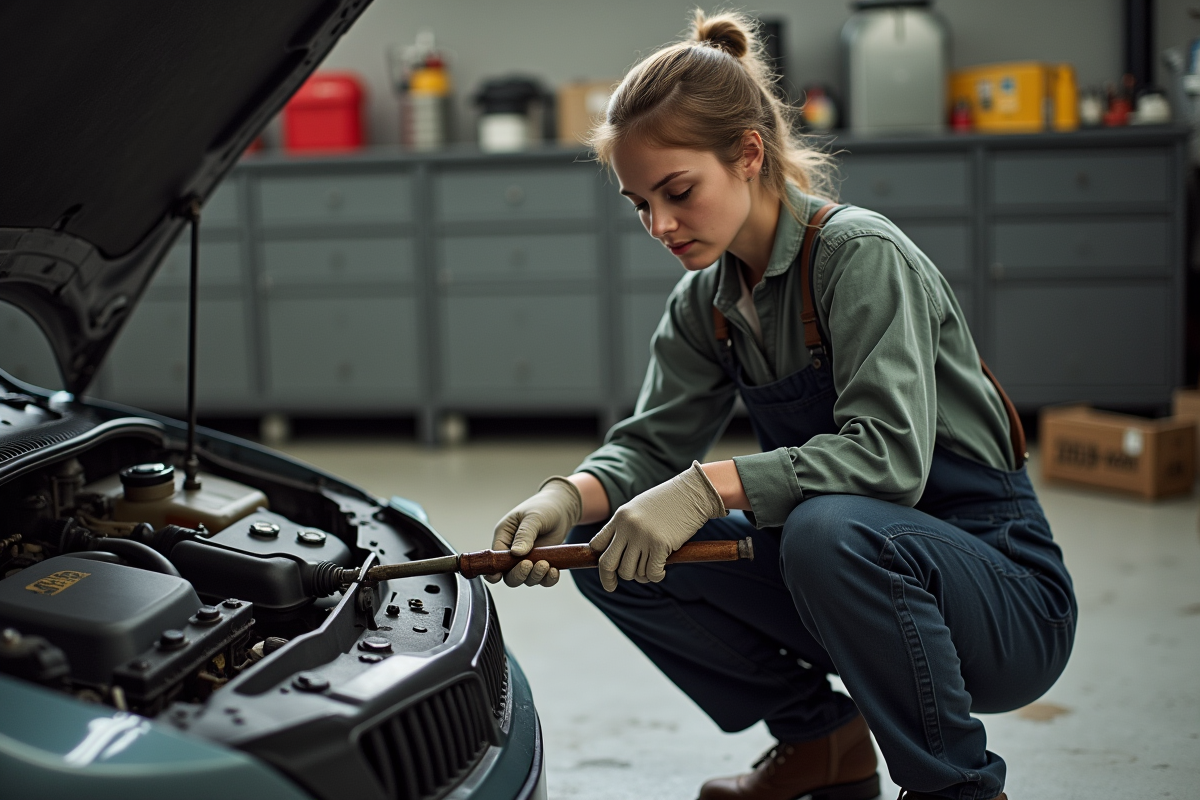Jeune mécanicien examinant une jauge d