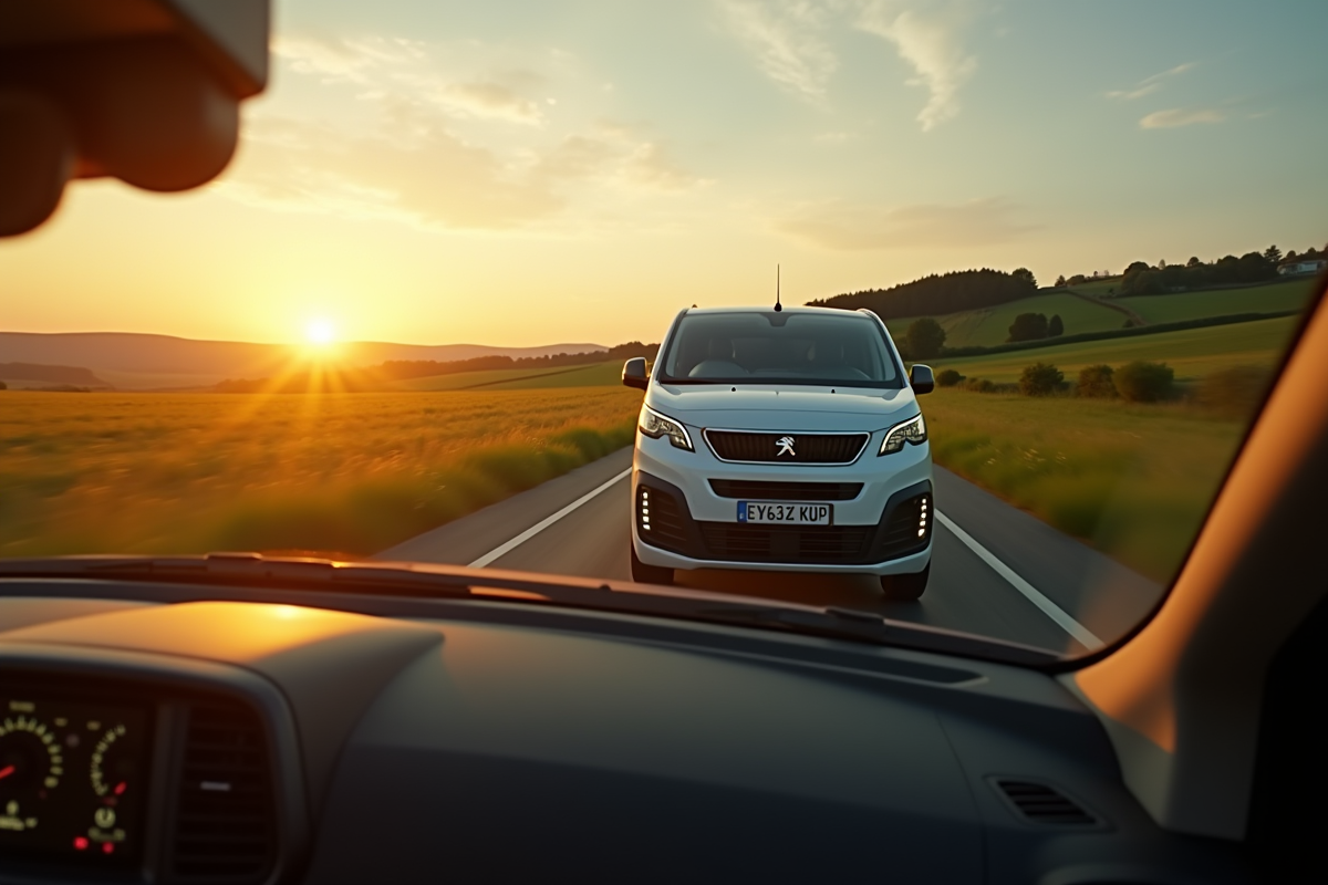 Peugeot Expert en campagne au coucher du soleil
