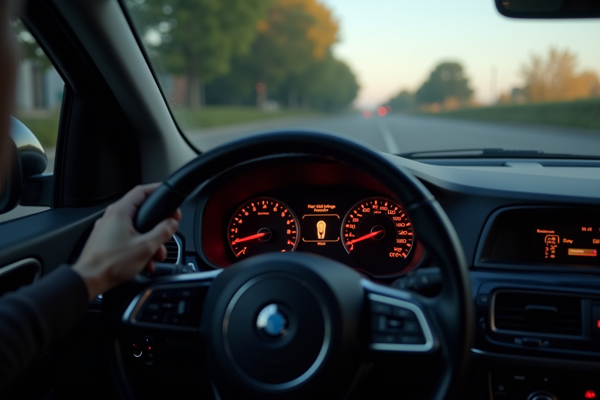 Tableau de bord voiture avec voyant check engine allumé